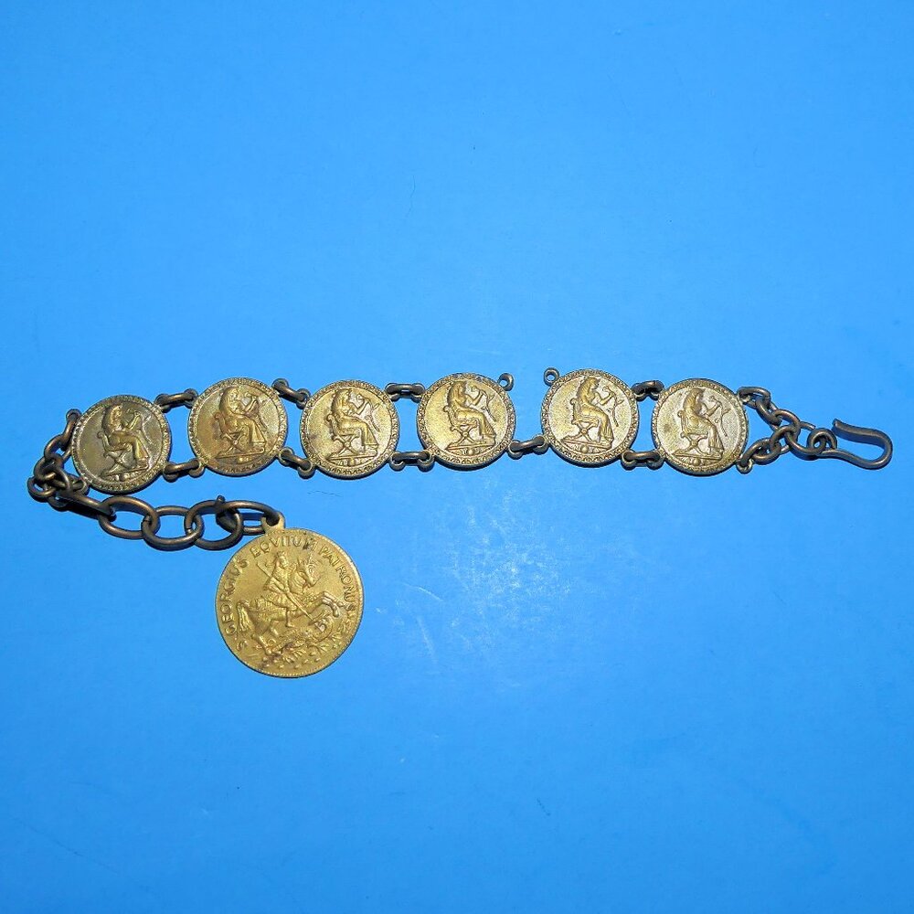 Vintage Bracelet Medal Saint St George Slaying Dragon Eqvitum Patronus Egyptian